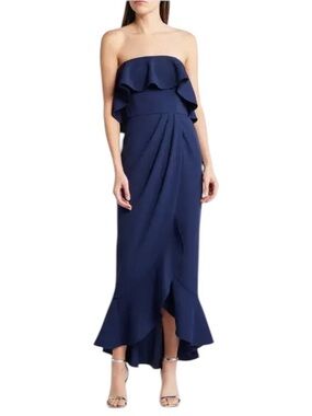 NEW Wayf Navy Strapless Ruffle Maxi Dress Blue Gown Long Dress Formal Size Large